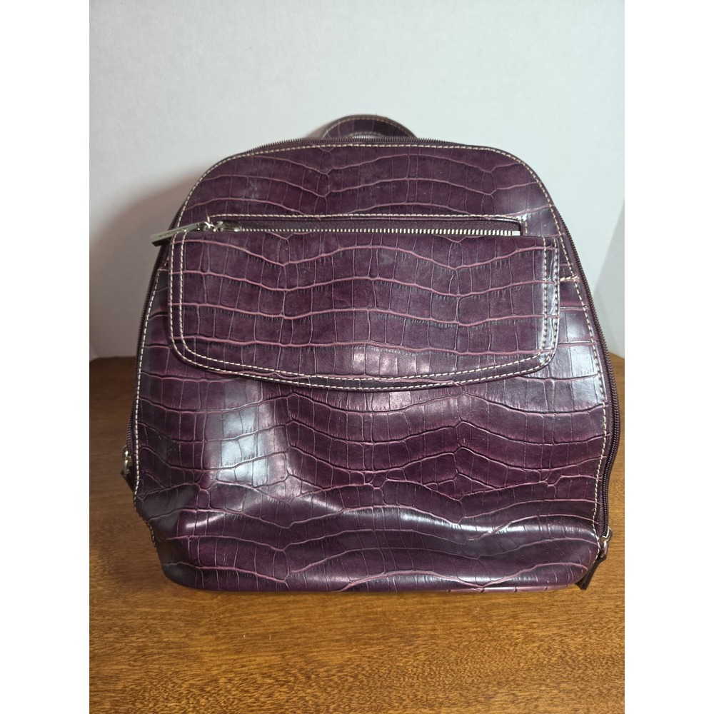 Vintage Plum Color Liz Claiborne Mini BackPack Bag Purse Crocodile Print Zipper
